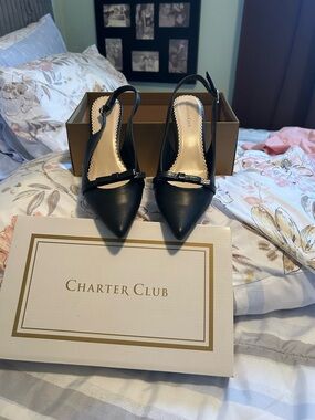 Charter Club Black Pointed-Toe Slingback Pumps with Bow